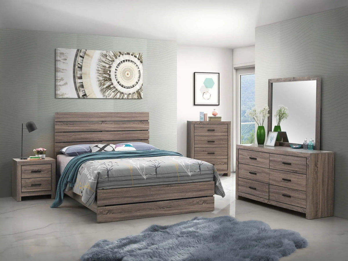 Brantford Wood Queen Panel Bed Barrel | 63 x 85.75 x 52.25 in | Engineered Wood & Veneer | Oak