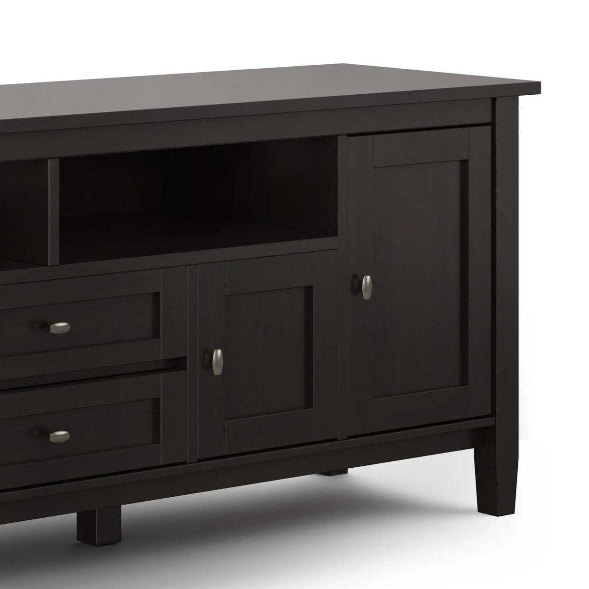 Warm Shaker TV Media Stand | 72 x 17.5 x 26 in | Solid Wood | Hickory Brown
