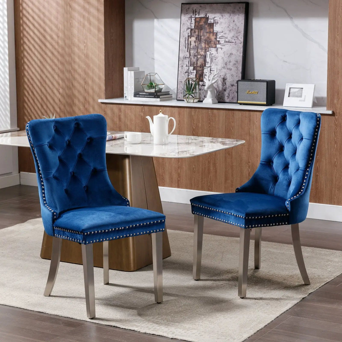 Dining Chair | Tufted Upholstery | Stainless Steel Legs | Set Of 2