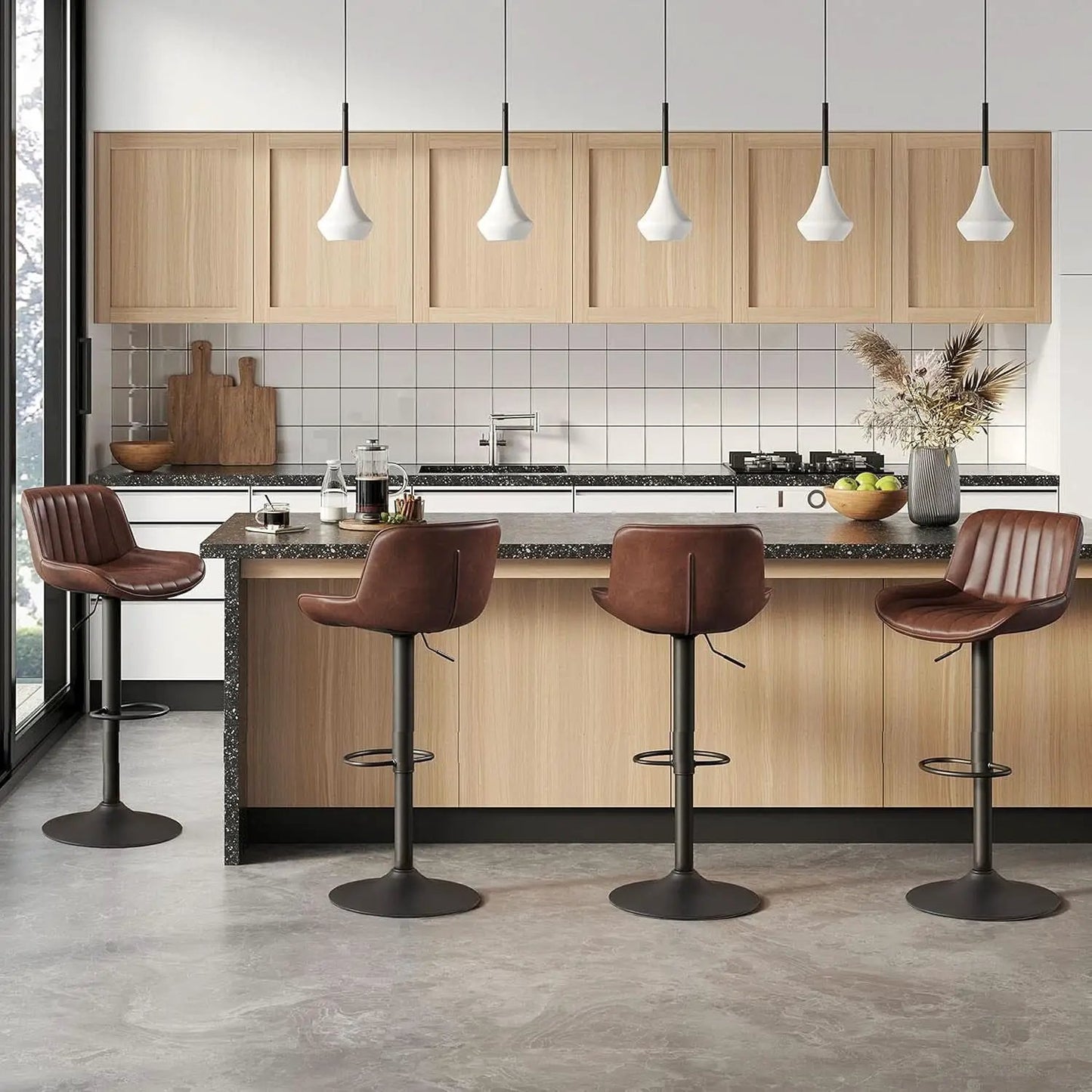Mid Century Modern Adjustable Height Swivel Bar Stools from PriceLows™