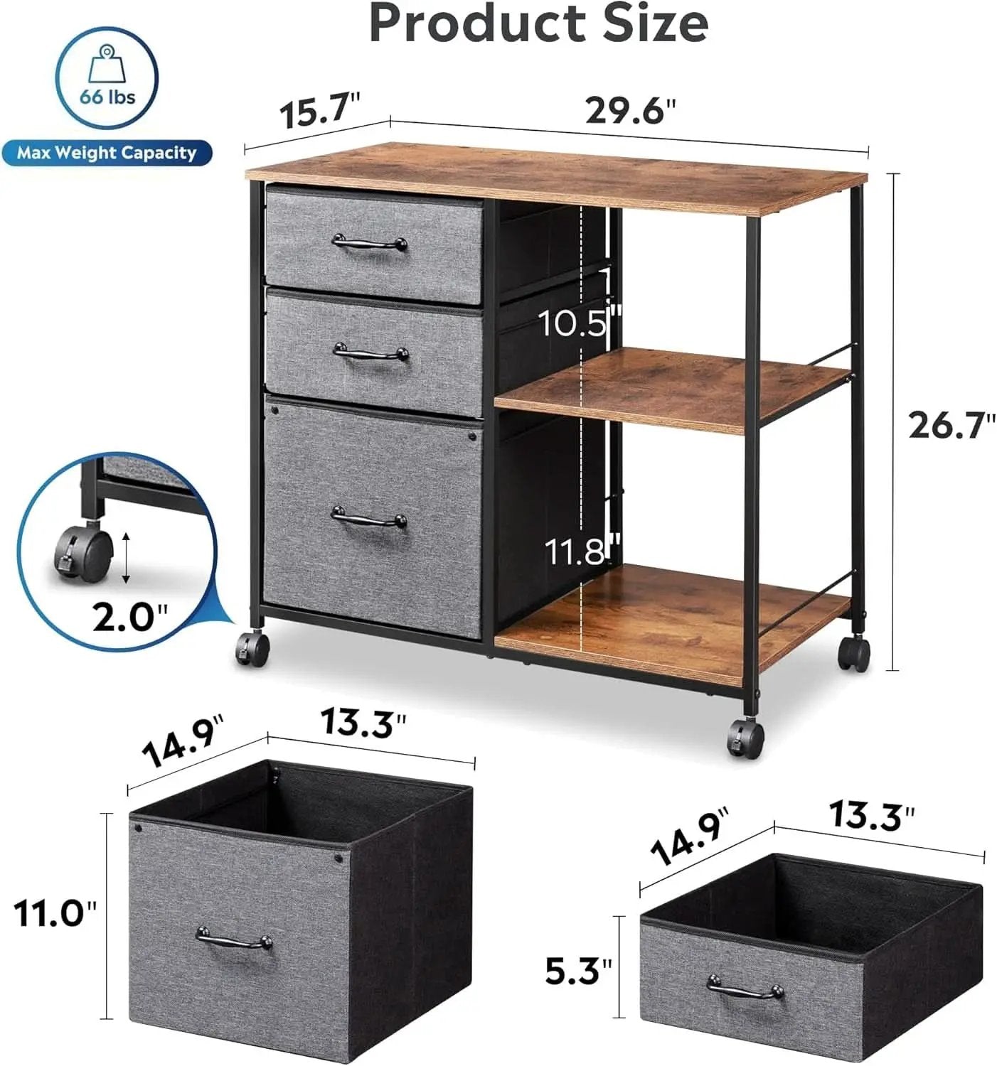 3 Drawer Mobile File Cabinet Rolling Printer Stand With Open Storage Shelf Rustic Brown Fits A4 Or Letter Size from PriceLows™