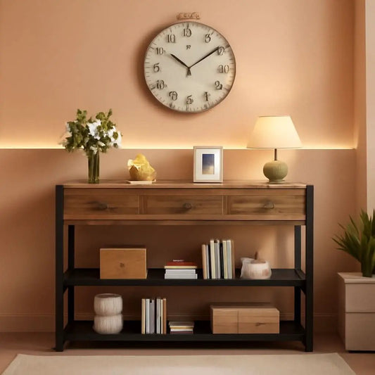Rustic Console Table With USB Outlets And Drawers Sofa from PriceLows™