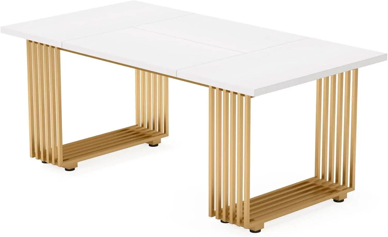White Gold Wood Dining Table 70 Inch Rectangular For Dining Room from PriceLows™