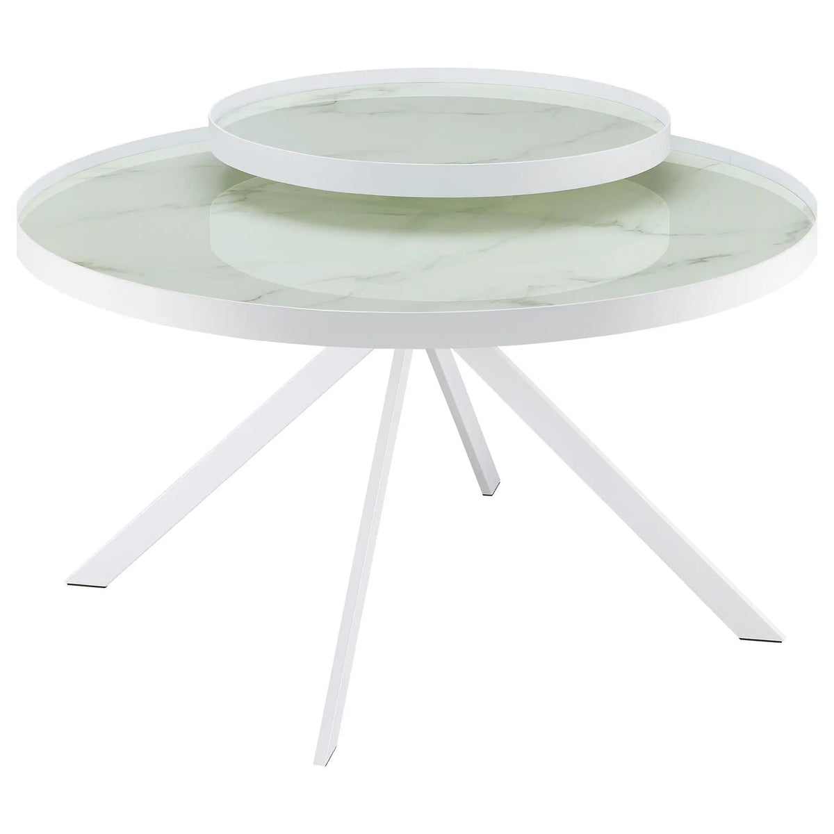 Briggs Round Marble Printed Glass Top Coffee Table | 35.75 x 35.75 x 23 in | Marble & Tempered Glass | White