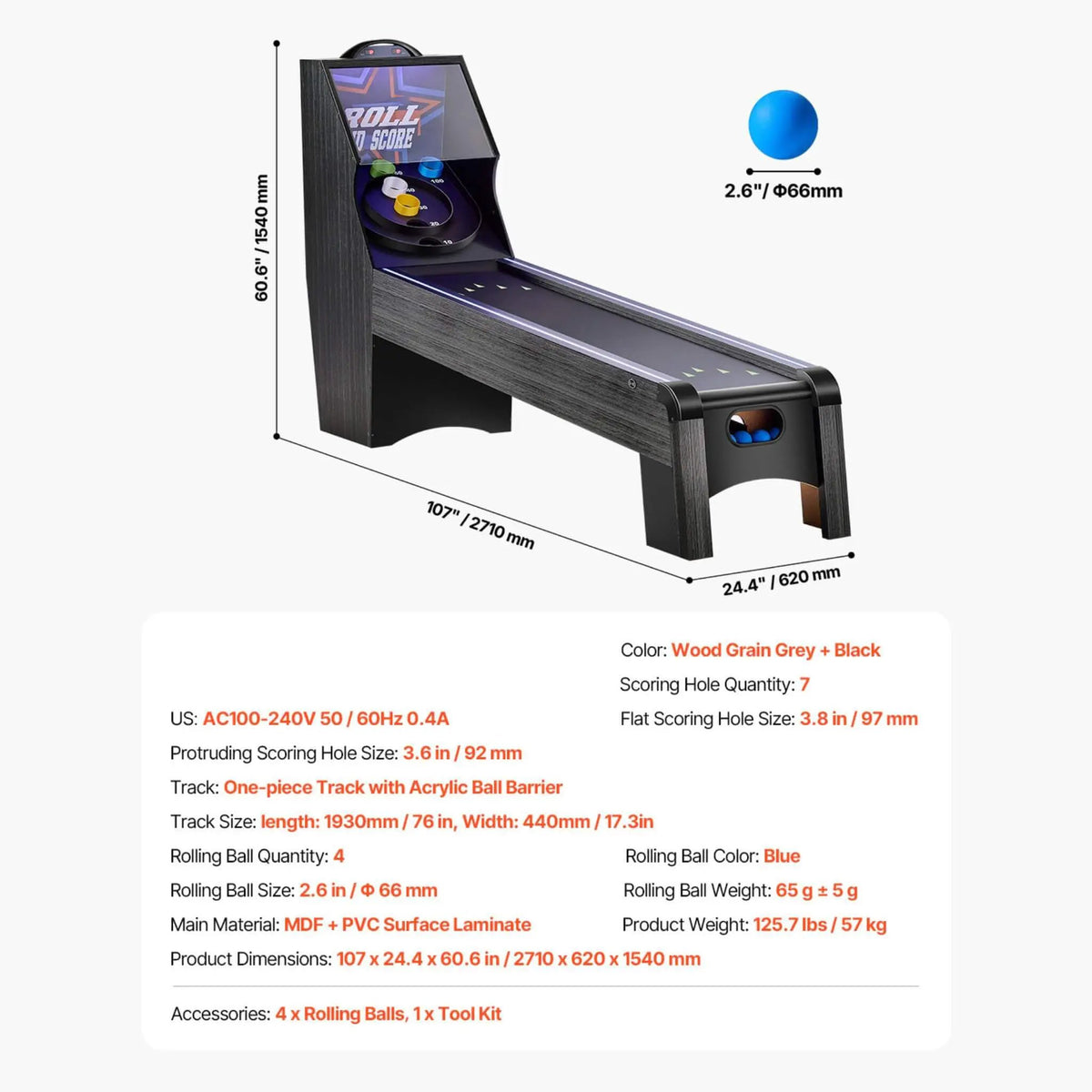 Roll And Score Game Table | 9FT Arcade Style | Automatic Ball Return | Solo Or Competitive Play