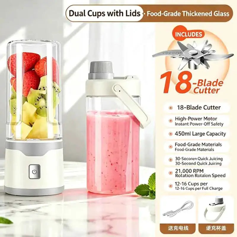 Portable Fruit Juice Blenders Summer Personal Electric Mini Bottle Home USB 18 Blades Juicer Cup Machine For Kitchen from PriceLows™