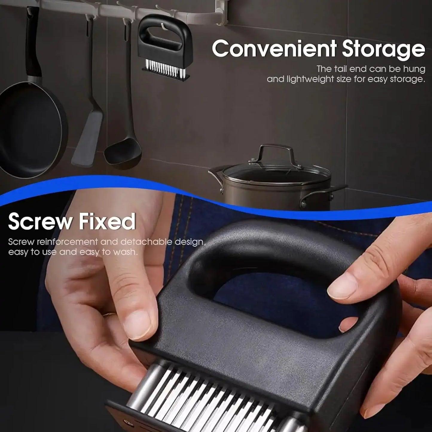 Heavy Duty Meat Tenderizer Tool with 48 Stainless Steel Ultra-Sharp Blades Compact Cooking Tool Handheld Kitchen Item from PriceLows™