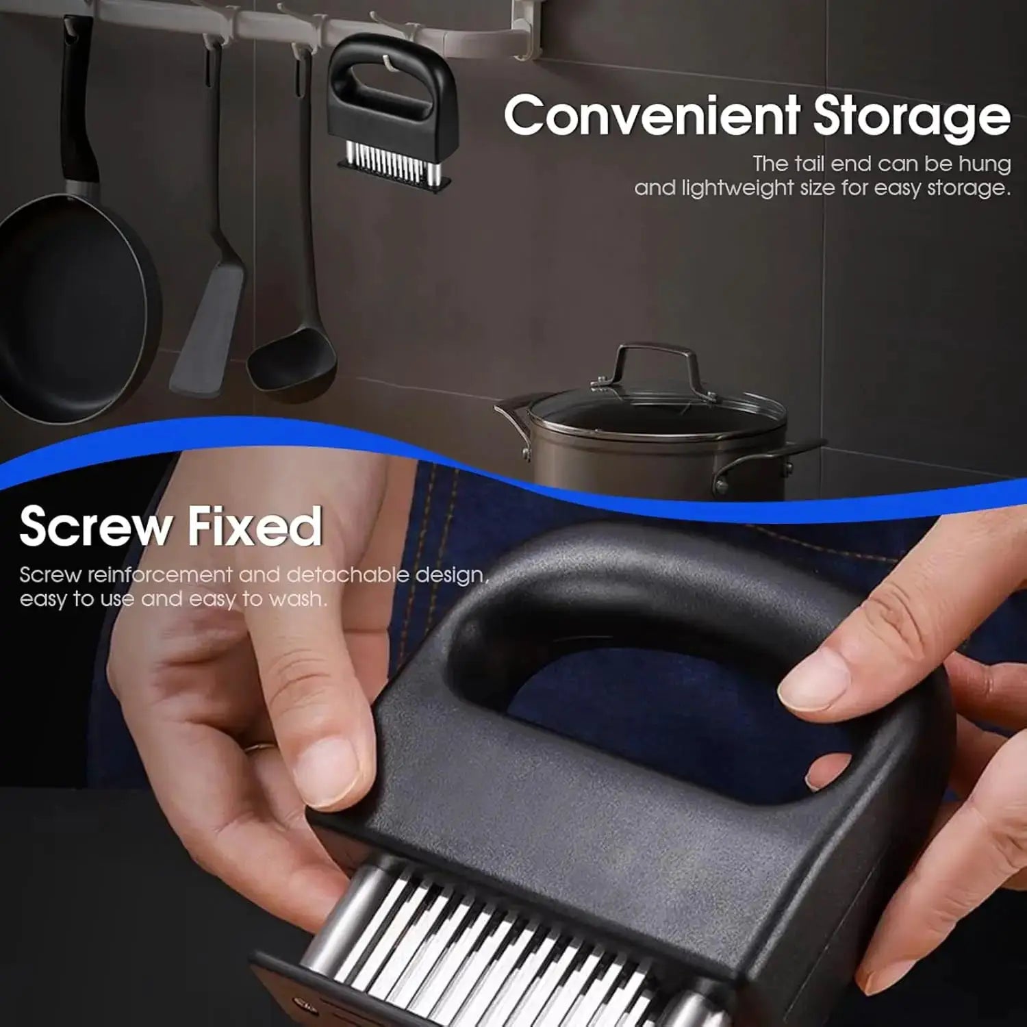 Heavy Duty Meat Tenderizer Tool with 48 Stainless Steel Ultra-Sharp Blades Compact Cooking Tool Handheld Kitchen Item from PriceLows™