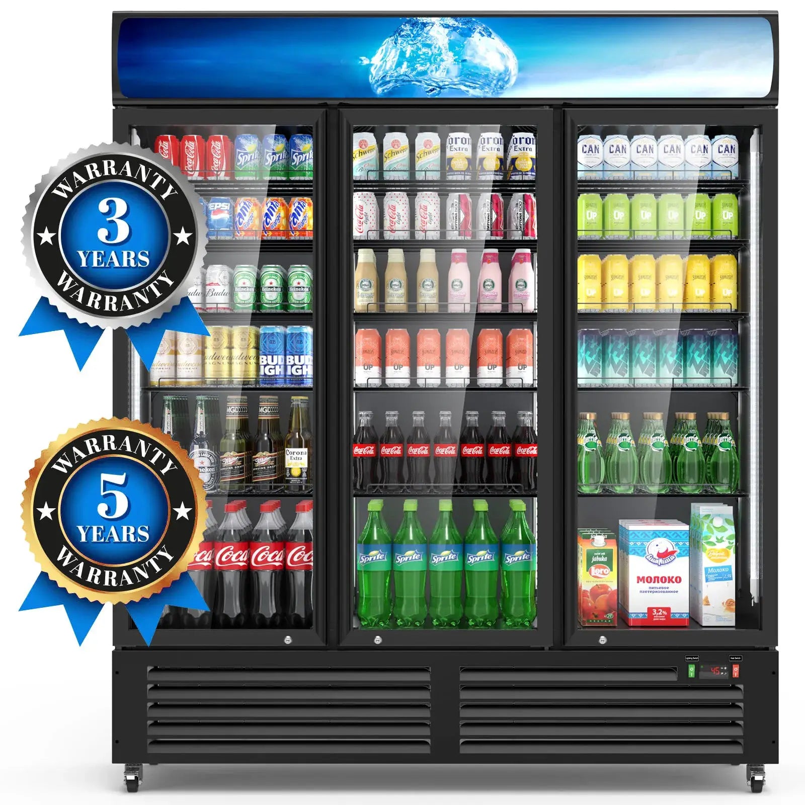 56 Cu Ft Commercial Display Fridge for Beverage 3 Glass Door Upright Refrigerator Merchandiser with Front LED Light for Shop Bar from PriceLows™