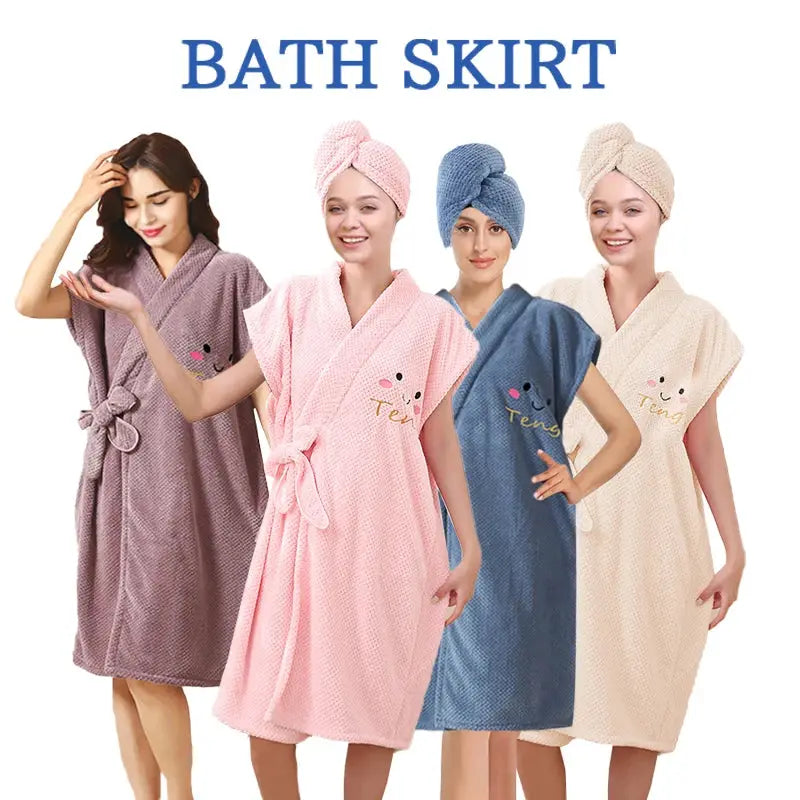 Womens Wrap Bathrobe | Microfiber | Adjustable Closure | Hair Towel Set