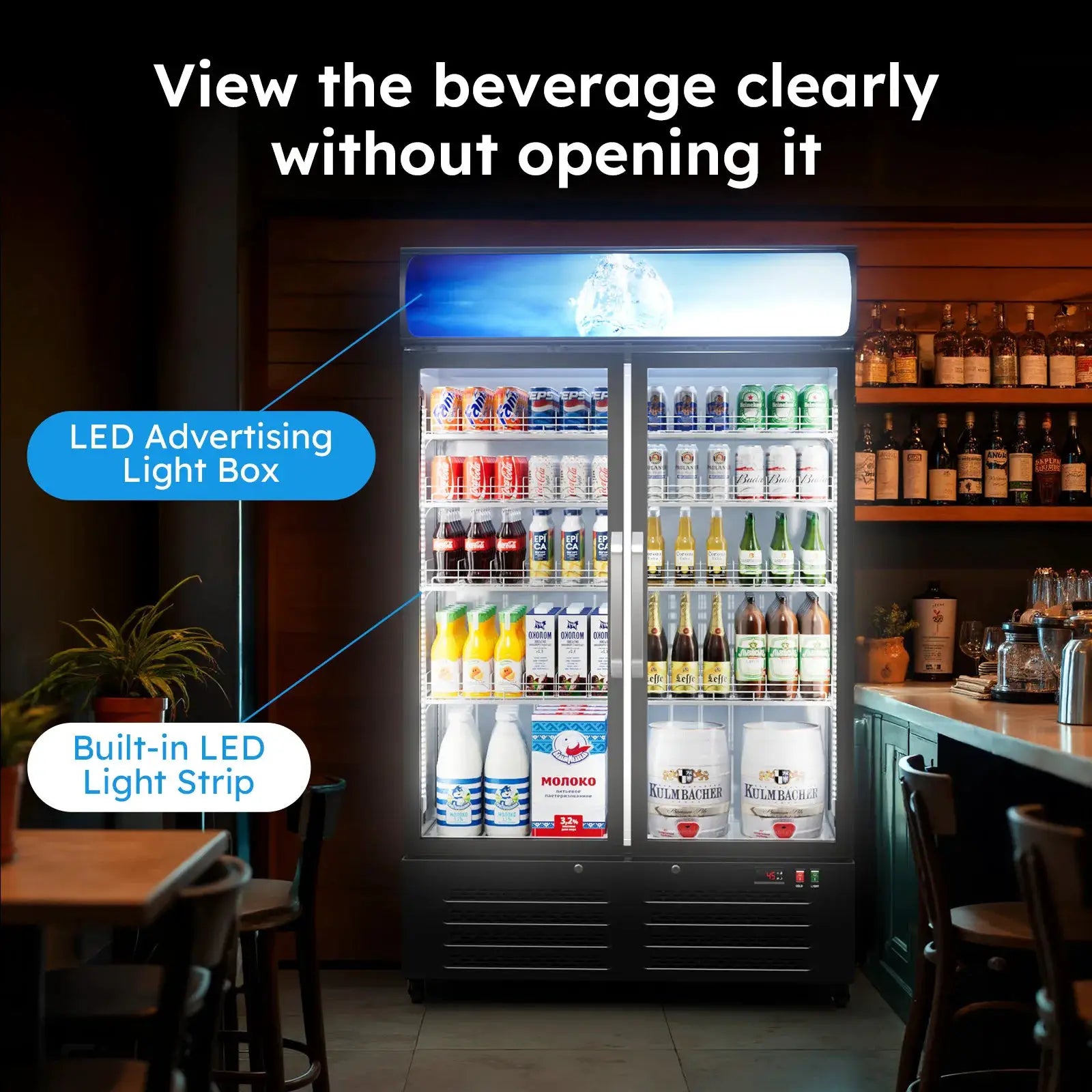 28 Cu Ft Commercial Beverage Refrigerators Merchandiser Display Fridge Built-in LED Light & Front LED Light Double Glass Door from PriceLows™