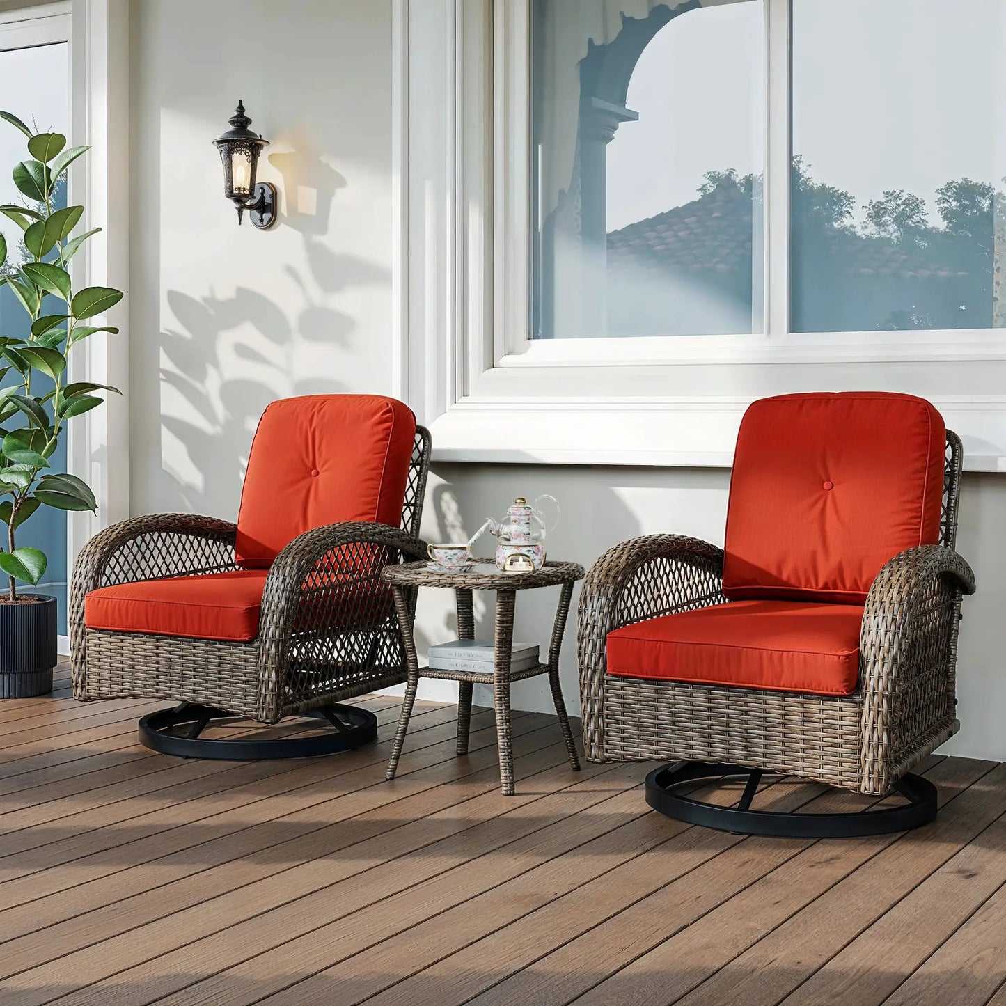 HOOMIC 3 Pieces Patio Furniture Set, Patio Bistro Set, Outdoor Rotating Rocking Chair Set, Cozy and Padded Cushions Alleiwe from PriceLows™