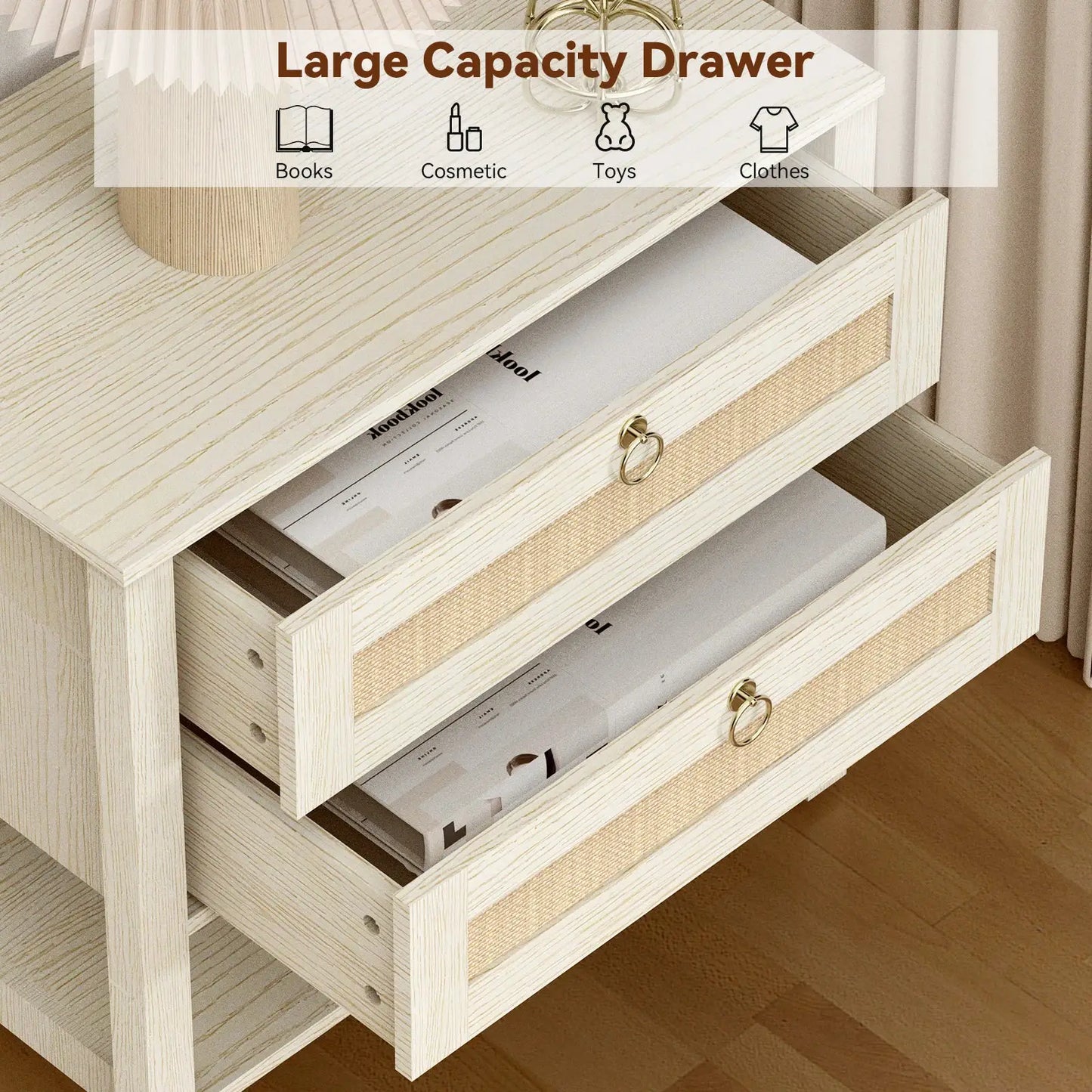 Large Modern Nightstand with Drawer Storage 22.8Inch Wide Fluted Bedside Table End Table for Bedroom from PriceLows™