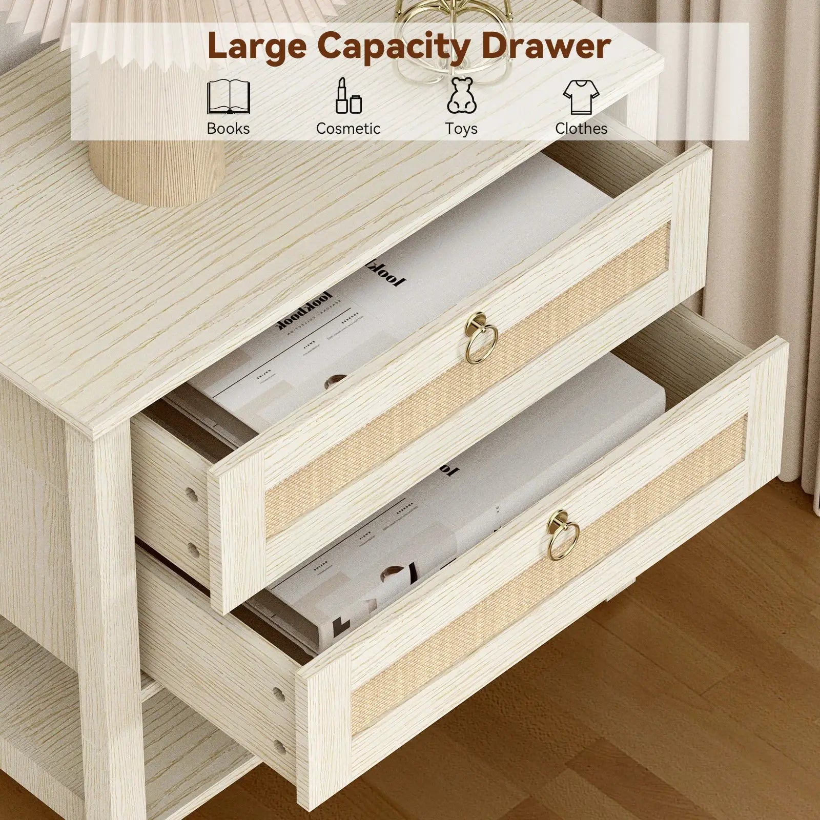 Large Modern Nightstand with Drawer Storage 22.8Inch Wide Fluted Bedside Table End Table for Bedroom from PriceLows™