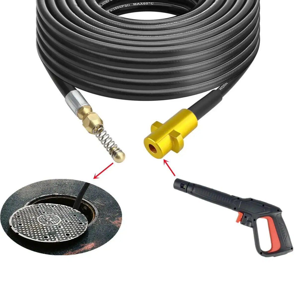 High Pressure Drain Hose | Copper Nozzle | Fits Karcher K2 K7 | 10 15 20 Meters