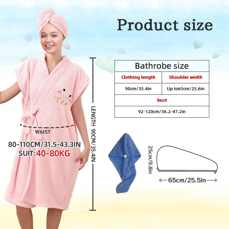 Womens Wrap Bathrobe | Microfiber | Adjustable Closure | Hair Towel Set