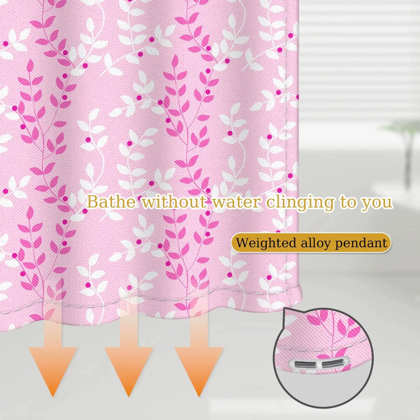 Pastel Pink Foliage Shower Curtain - Feminine Durable Fabric for Fresh Vibes from PriceLows™