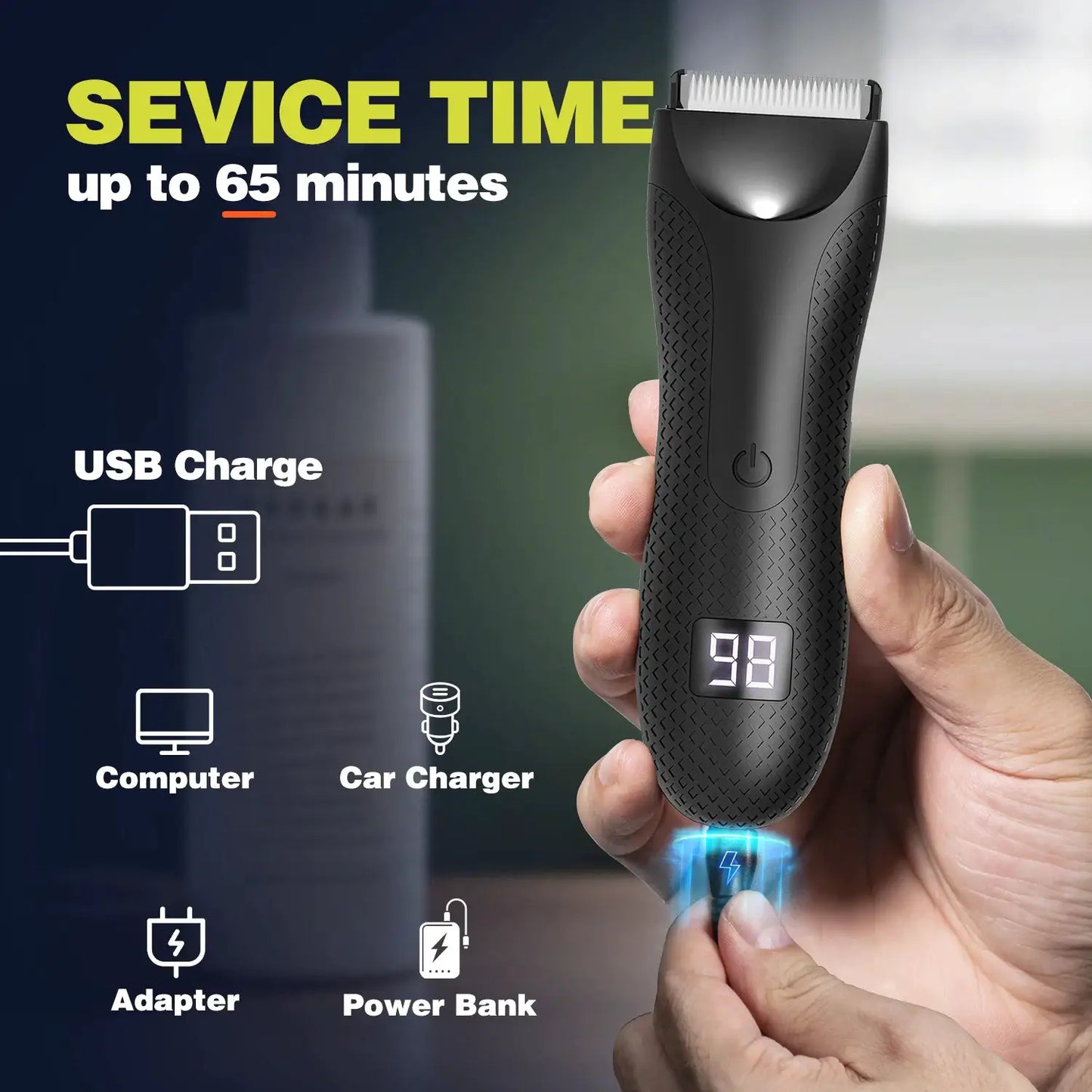 Men's Electric Body Hair Trimmer | IPX6 Waterproof | USB Rechargeable