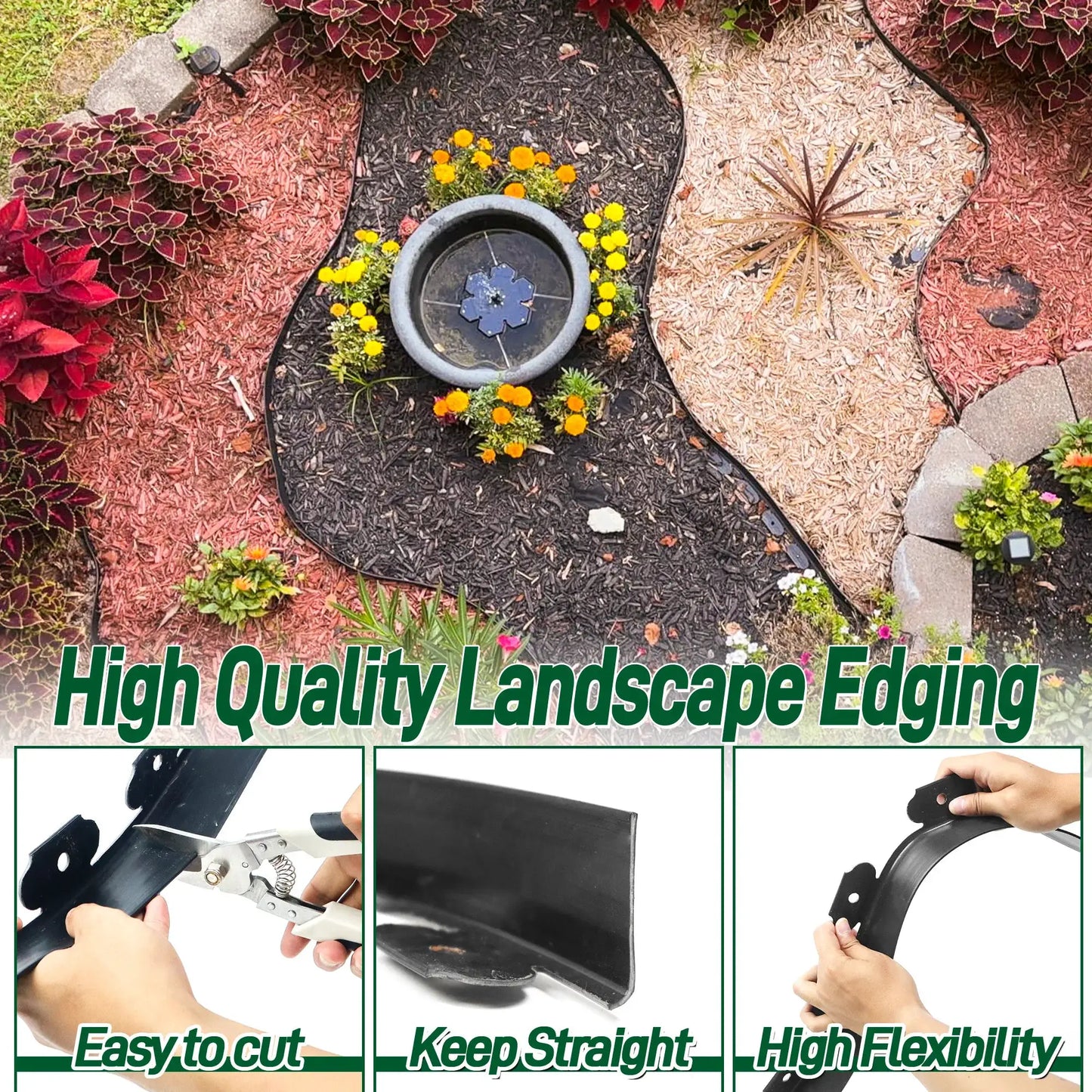 33FT Landscape Edging Kit, Garden Edging Coil Comes with 30 Pcs Spikes, No Dig Lawn Border Design from PriceLows™