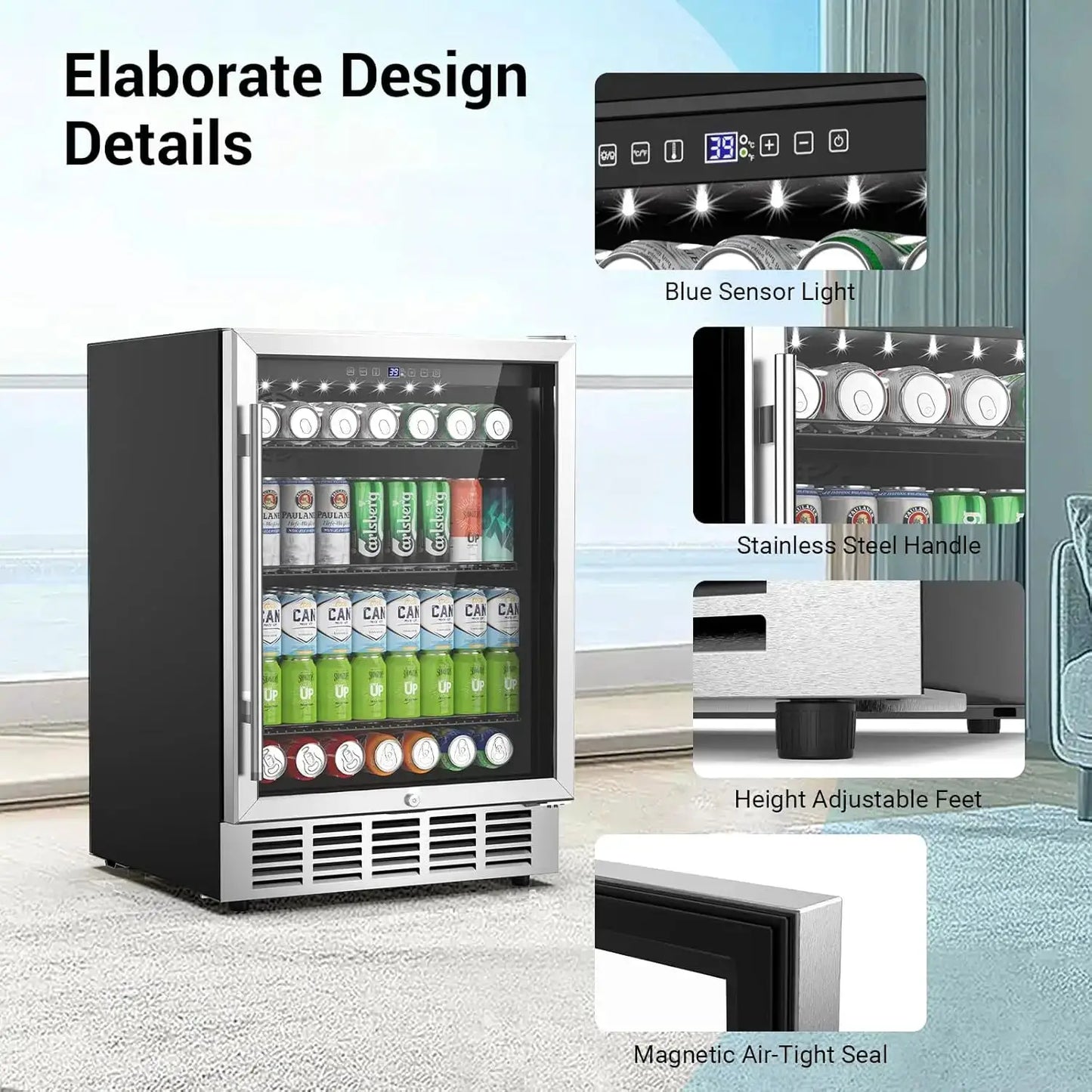 24 Inch Beverage Refrigerator 190 Cans Built-in/Freestanding Beverage Cooler Digital Memory Under Counter Beer Fridge Glass Door from PriceLows™