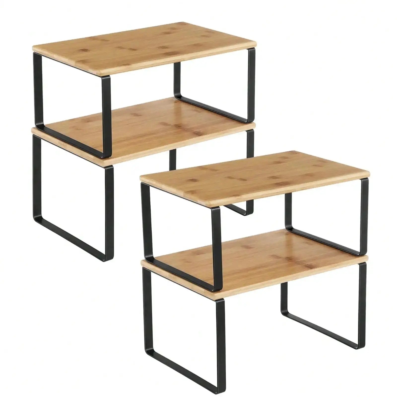 4 Pack Cabinet Organizer Shelf, Kitchen Counter Shelves, Kitchen Storage, Spice Rack, Stackable, Expandable, Metal And Engineered Wood, Ink Black And Natural Beige from PriceLows™
