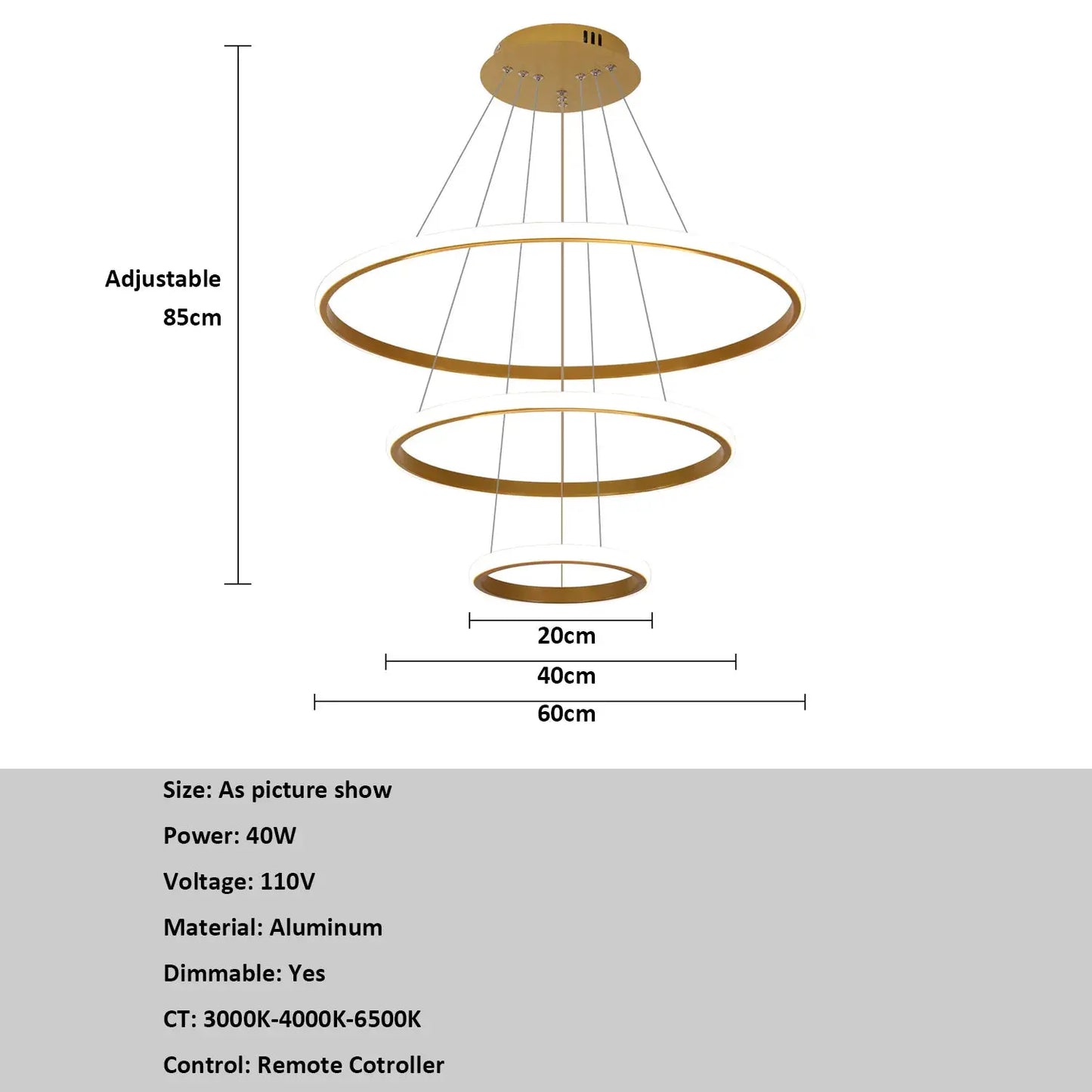 Modern LED Ring Chandelier 3 Ring Dimmable Circular Dining Ceiling Pendant Light for Dinning Room Living Room from PriceLows™