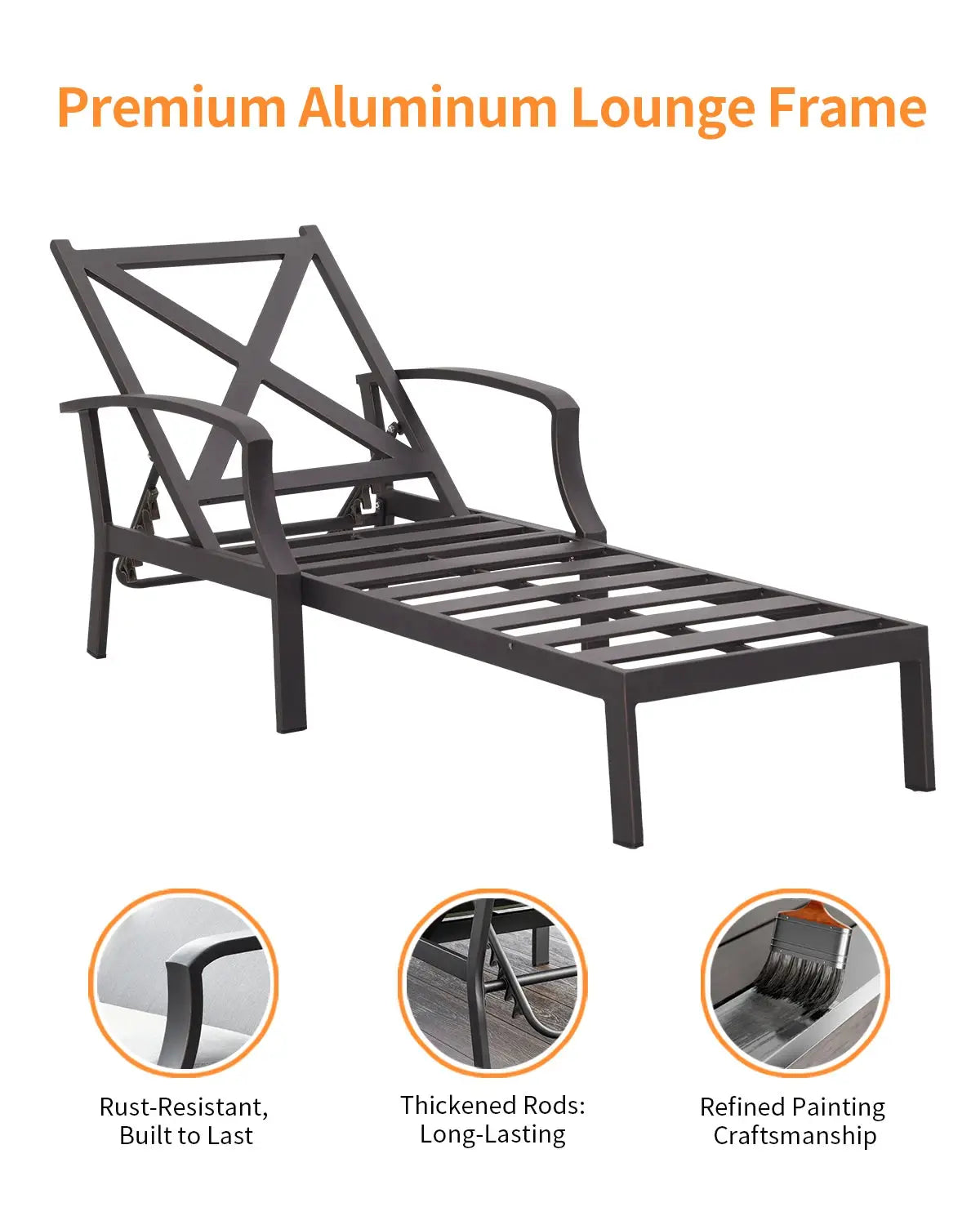 SeeHill Aluminum Outdoor Chaise Lounge Chair with Cushion, Adjustable Backrest Pool Lounger for Patio or Deck Use, Gunmetal from PriceLows™