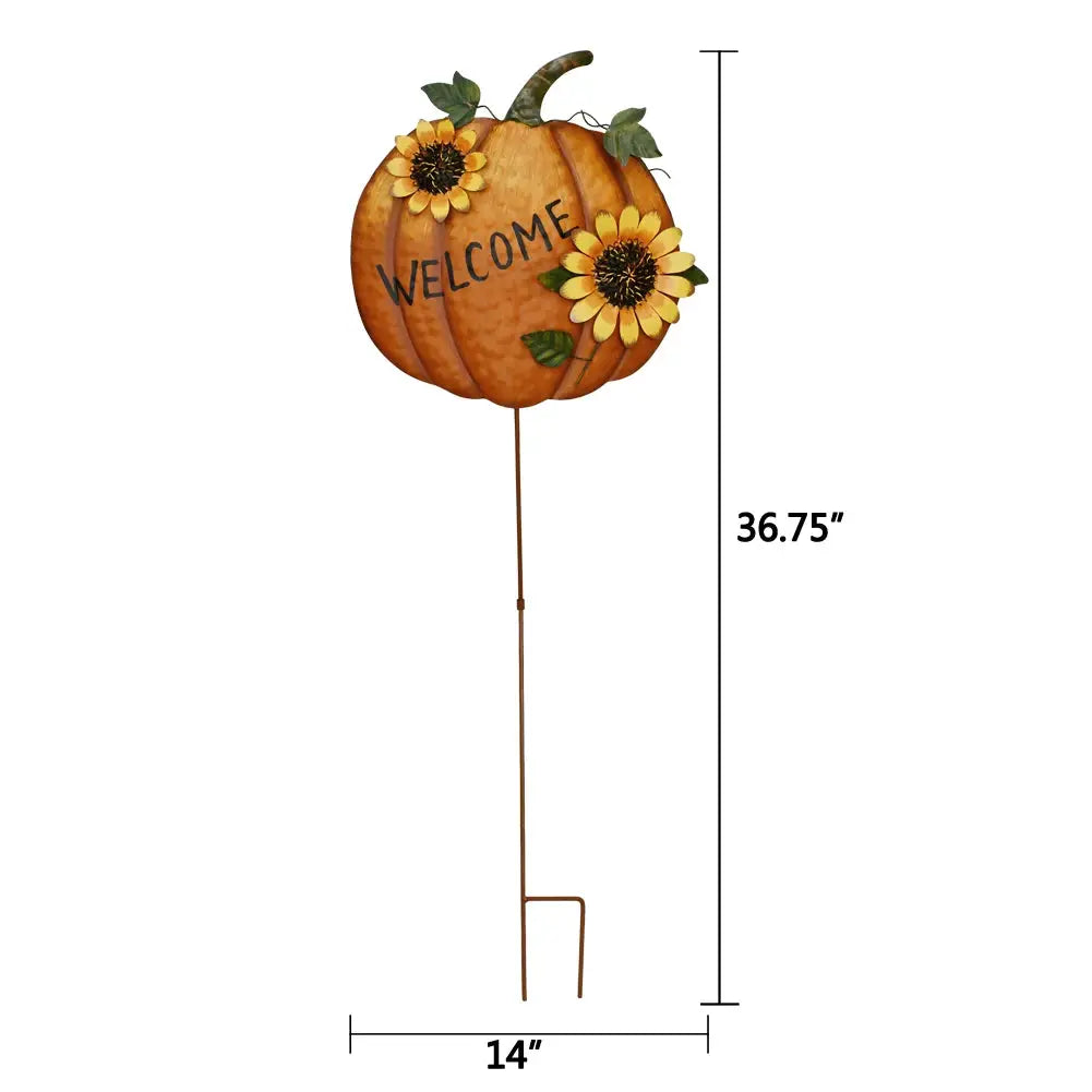 36.75" Height Pumpkin Yard Sign Stakes Fall Welcome Signs with 2 Sunflowers Metal Pumpkin Garden Decoration for Halloween Gift from PriceLows™