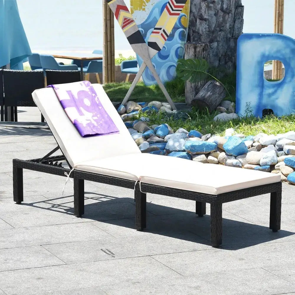 Patio Cushioned Rattan Lounge Chair Chaise Couch w/ Adjustable Height Outdoor from PriceLows™