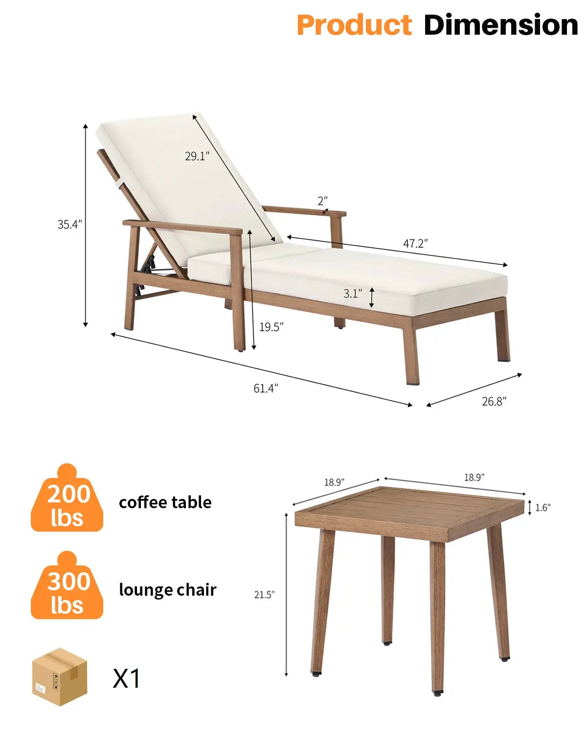 SeeHill Teak 3-Piece Outdoor Lounge Chair Set, Aluminum Chaise Loungers with Cushions and Side Table for Patio, Beach or Pool from PriceLows™