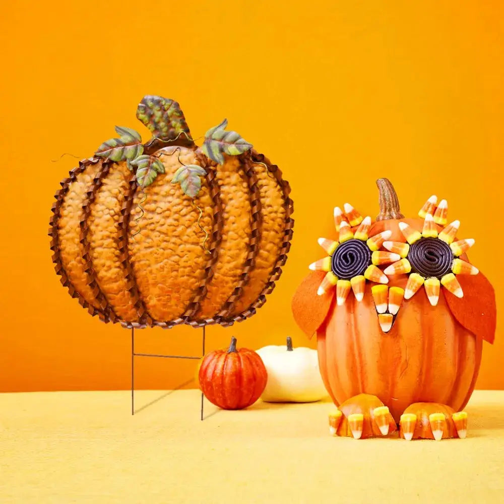 26" Metal Pumpkin Stakes Yard Signs Decorative Garden Stake Fall Decor Pumpkins Lawn Stakes Ornaments Outdoor Autumn Halloween from PriceLows™