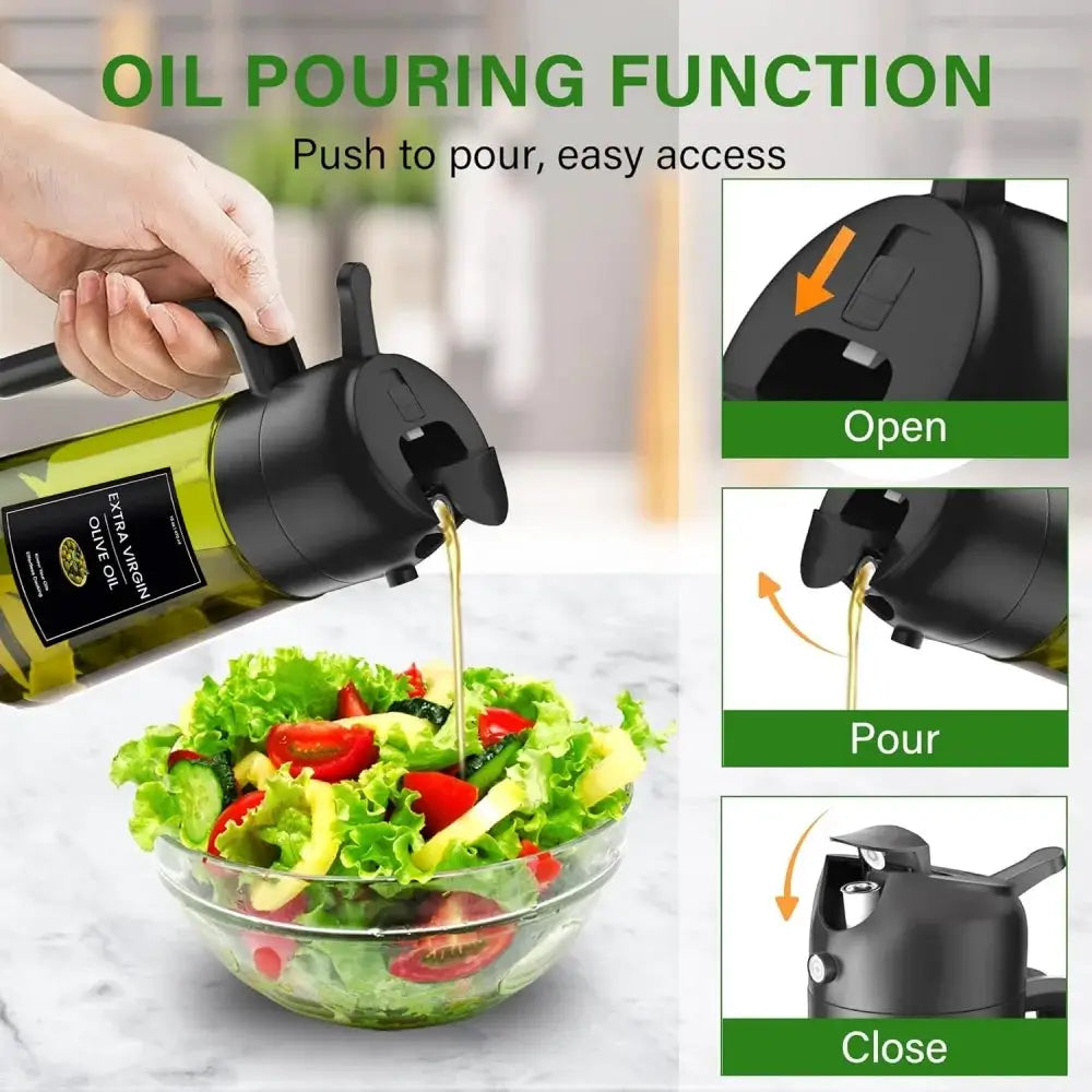 Olive Oil Dispenser Bottle | 470ml | Dark Green Glass | 2 In 1 Sprayer