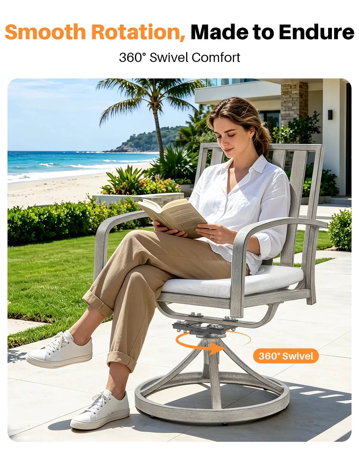 SeeHill 9-Piece Patio Dining Set, Aluminum Table with 6 Chairs and 2 Swivel Chairs, Umbrella Hole, Deck, Garden, Limed Oak from PriceLows™