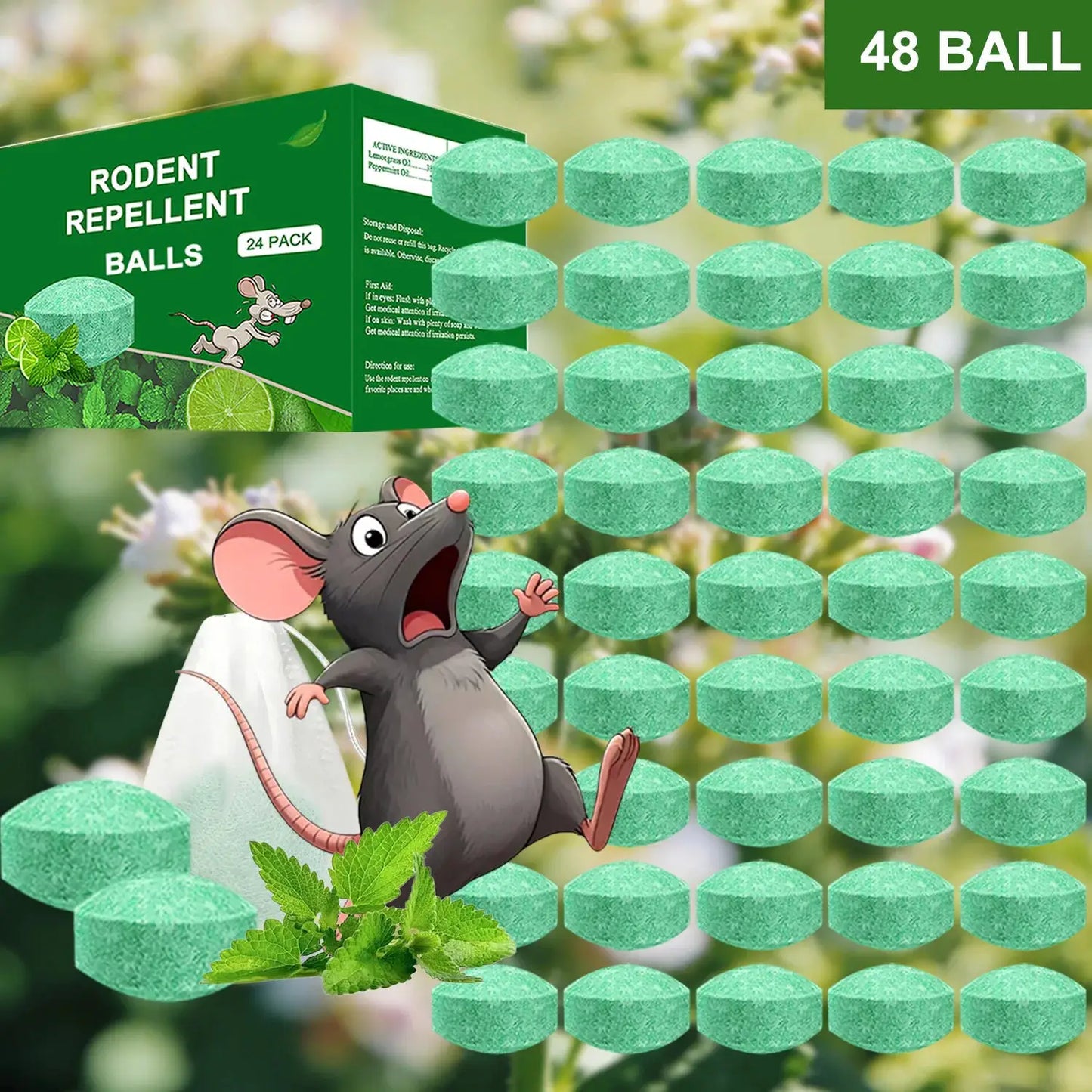 Rodent Repellent Balls, 48 PCS Rodent Control, Natural Mouse Repellent Peppermint Oil for Mice, Rats, Squirrels, Skunks, Raccoon, Spiders and Pests, Keeps Pests Away Effectively from Garden & Home (Peppermint) from PriceLows™