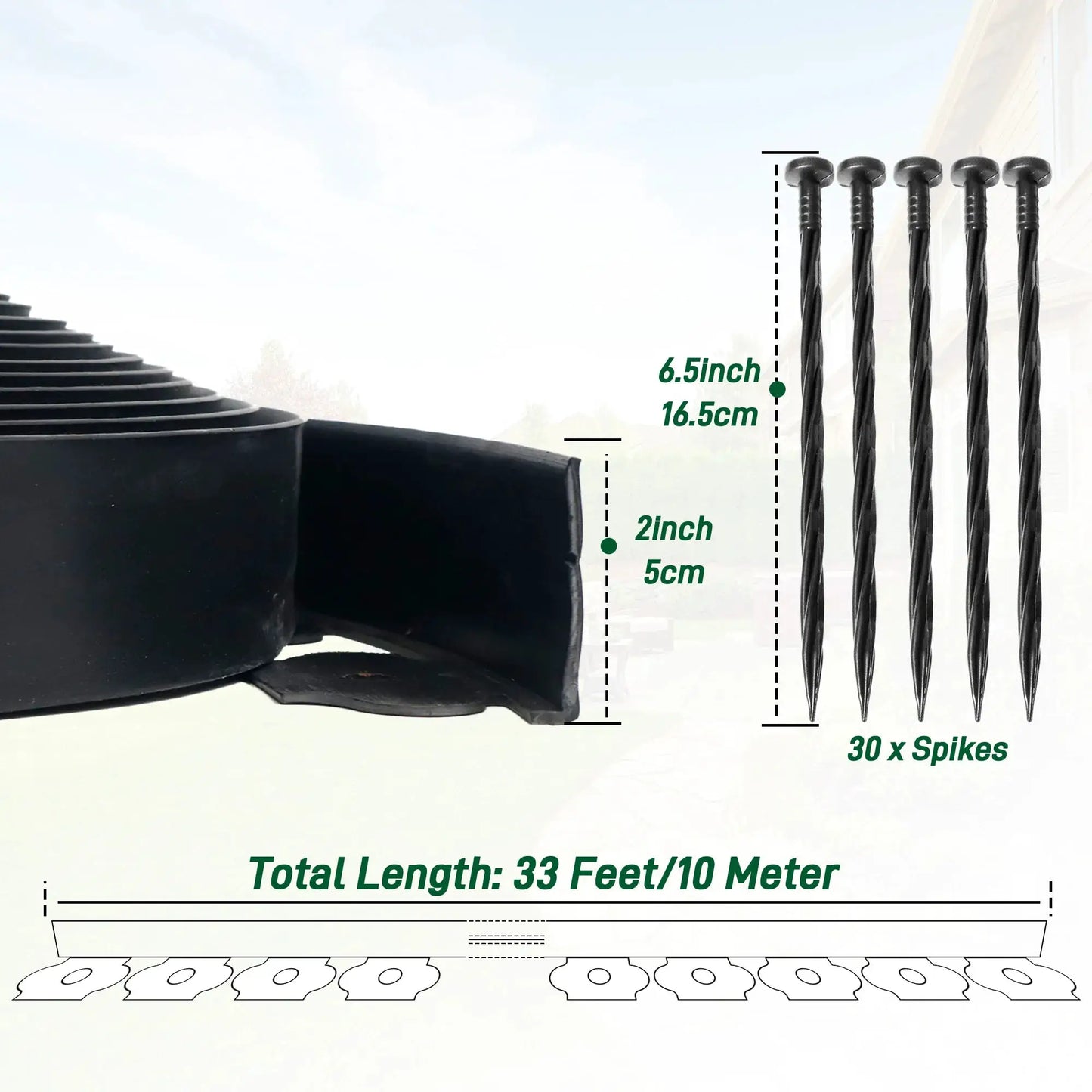 33FT Landscape Edging Kit, Garden Edging Coil Comes with 30 Pcs Spikes, No Dig Lawn Border Design from PriceLows™