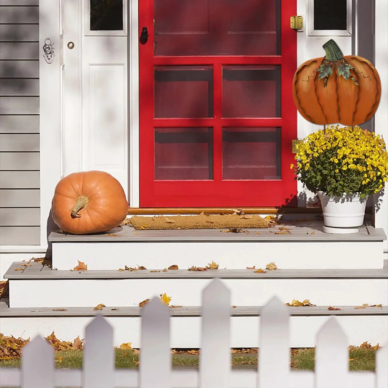 2pcs 17.5" 2 Parts Metal Pumpkin Garden Stakes Autumn Decorative Yard Signs Indoor Outdoor Plant Flower Stake Fall Lawn Ornament from PriceLows™