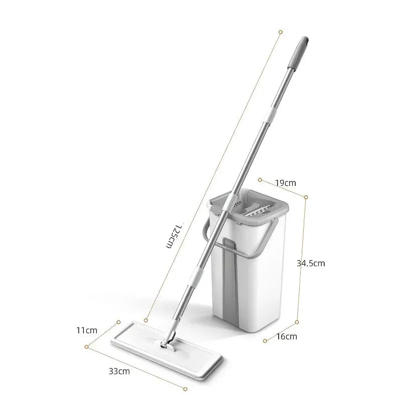 Hands-free flat floor mop + bucket set! 3 washable fibre mop pads for wet & dry use. 360-degree spin = less work for you from PriceLows™