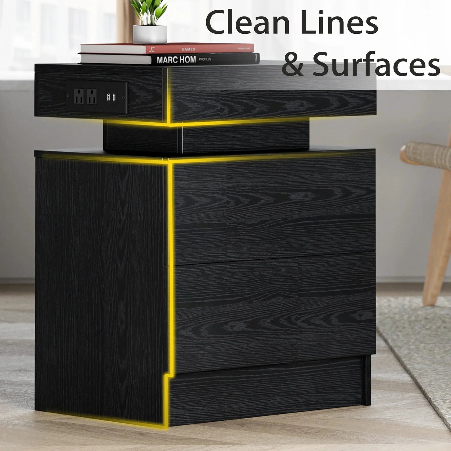 LIKIMIO Night Stand with Charging Station, Modern Nightstand with LED Light and Drawers, Bedside Tables/End Table for Bedroom from PriceLows™