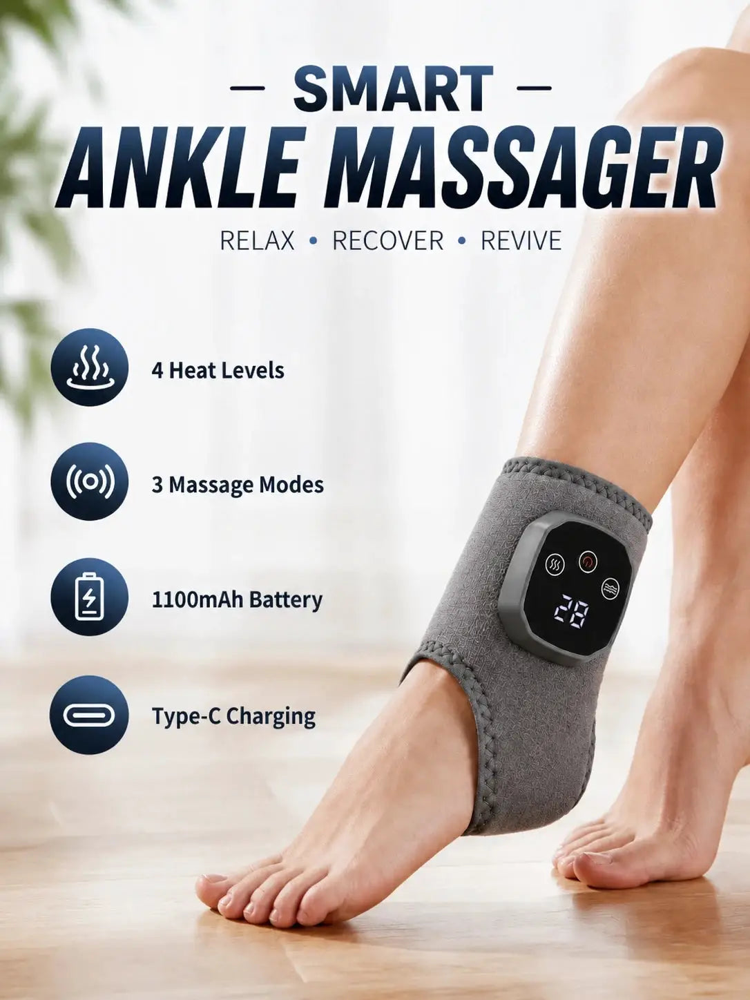 Portable Heated Foot Massager | Cordless Electric Vibration | Medium Size