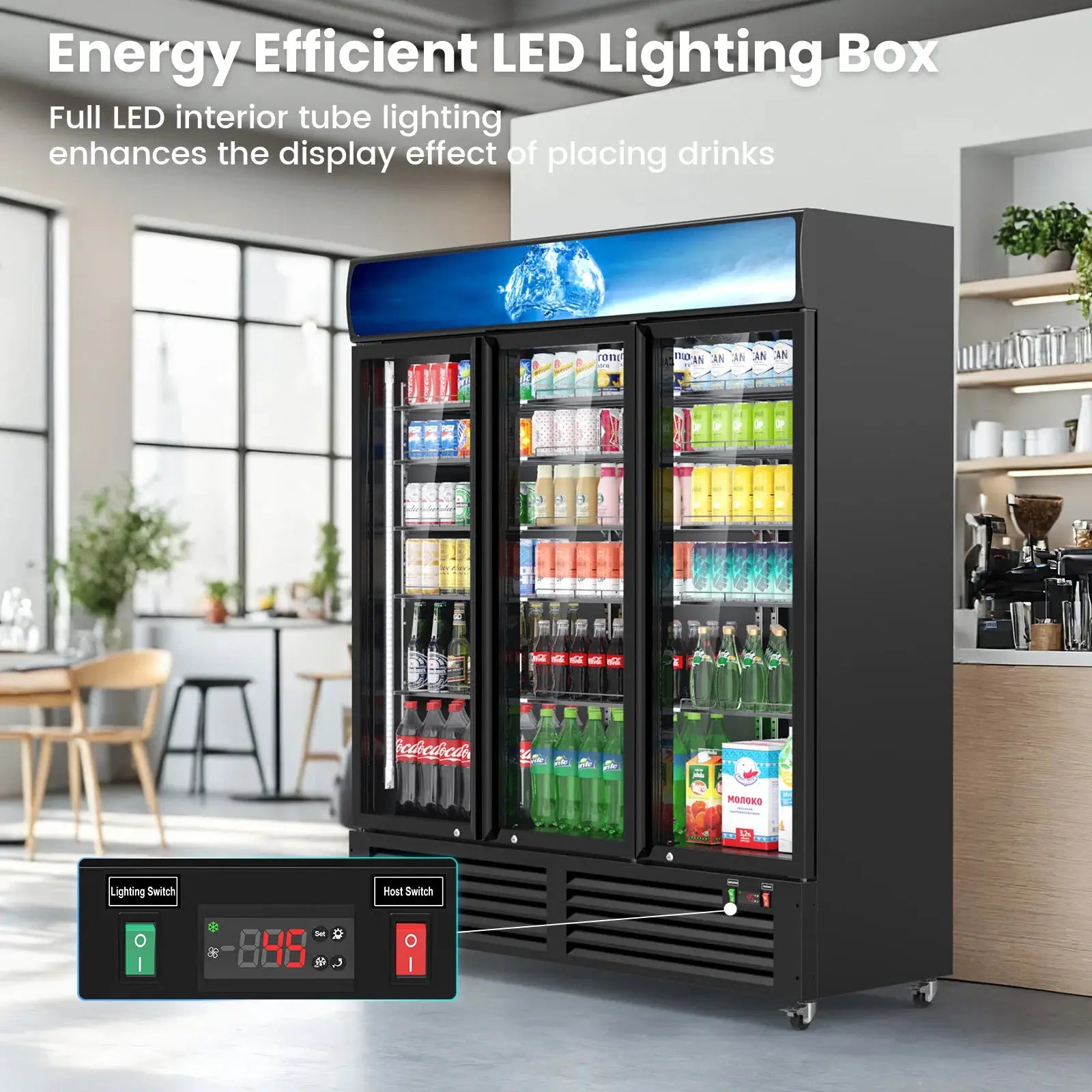 56 Cu Ft Commercial Display Fridge for Beverage 3 Glass Door Upright Refrigerator Merchandiser with Front LED Light for Shop Bar from PriceLows™