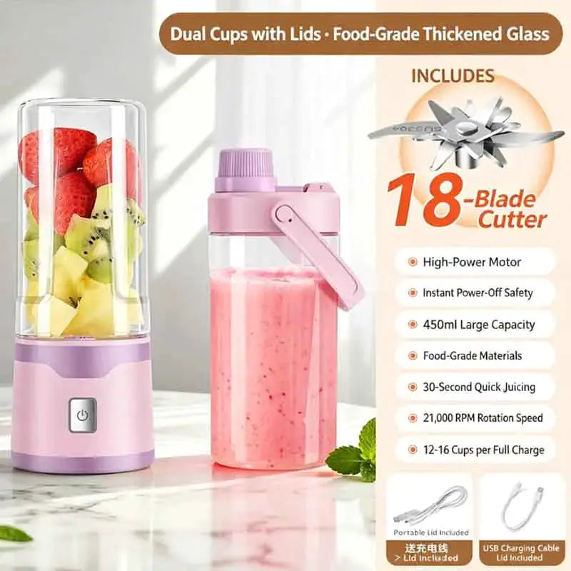 Portable Fruit Juice Blenders Summer Personal Electric Mini Bottle Home USB 18 Blades Juicer Cup Machine For Kitchen from PriceLows™
