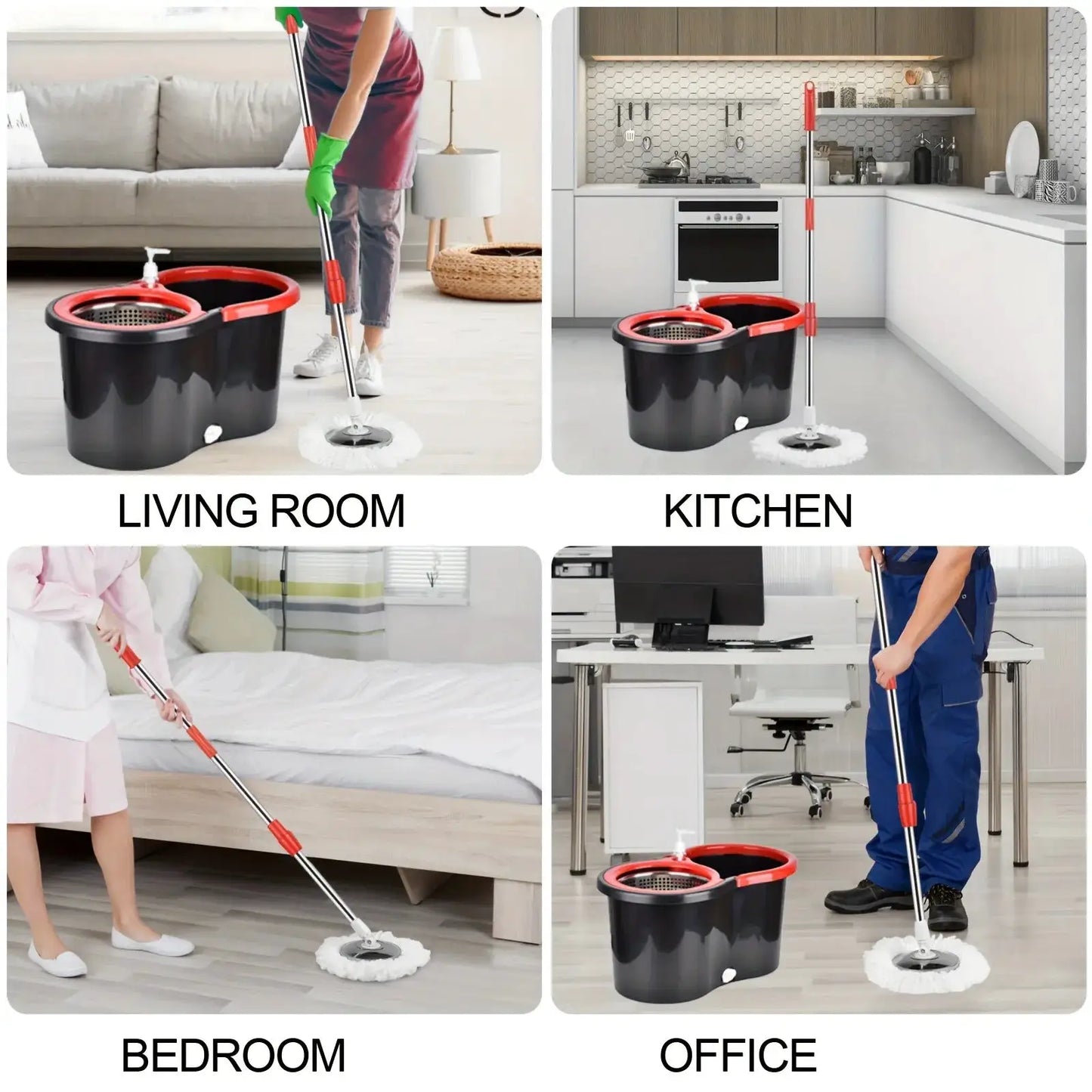 Mop Bucket with Wringer Set, 360 Rotation Mop Bucket Systerm for Floor Cleaning with 3 Microfiber Mop Head for Office And Home Use, Black from PriceLows™