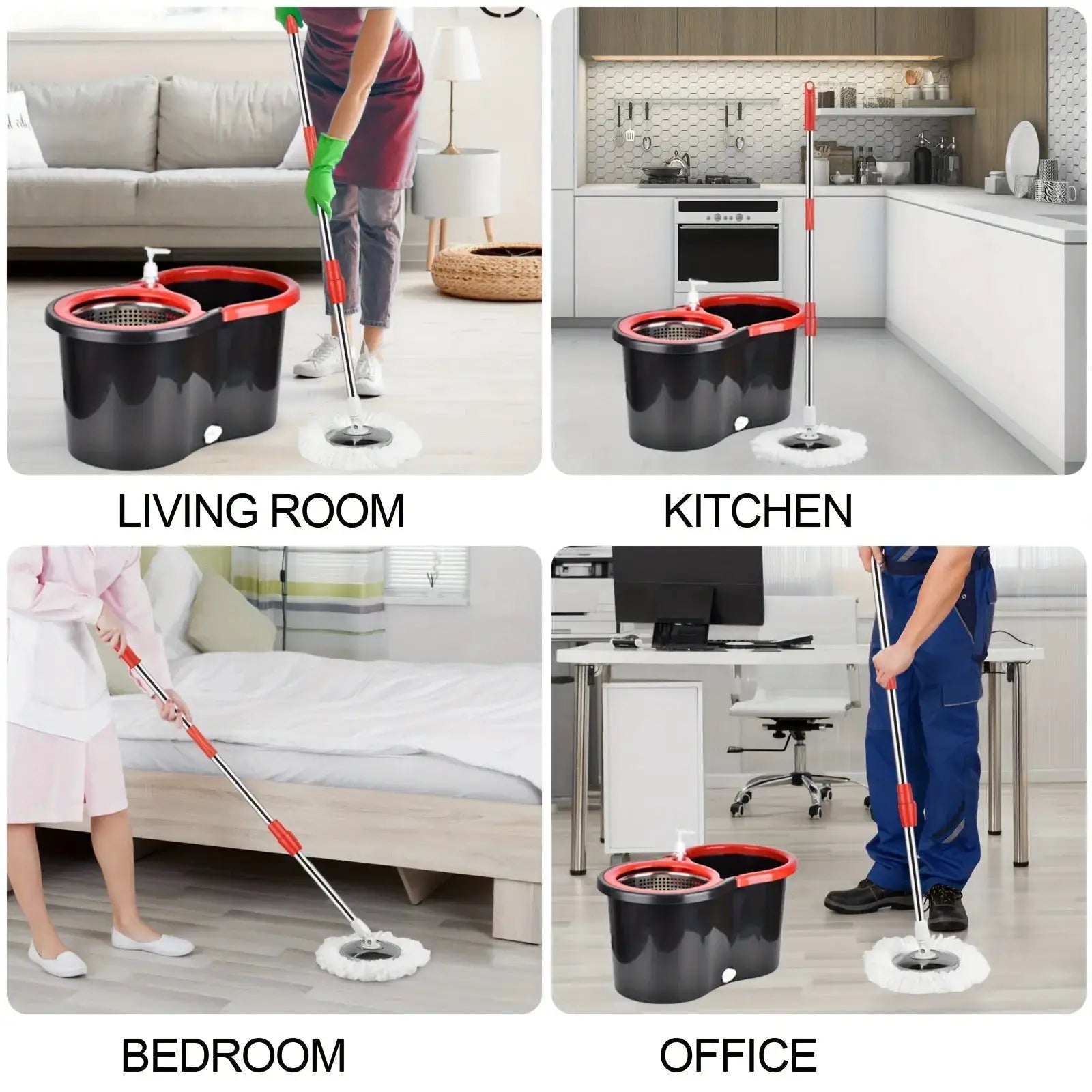 Mop Bucket with Wringer Set, 360 Rotation Mop Bucket Systerm for Floor Cleaning with 3 Microfiber Mop Head for Office And Home Use, Black from PriceLows™