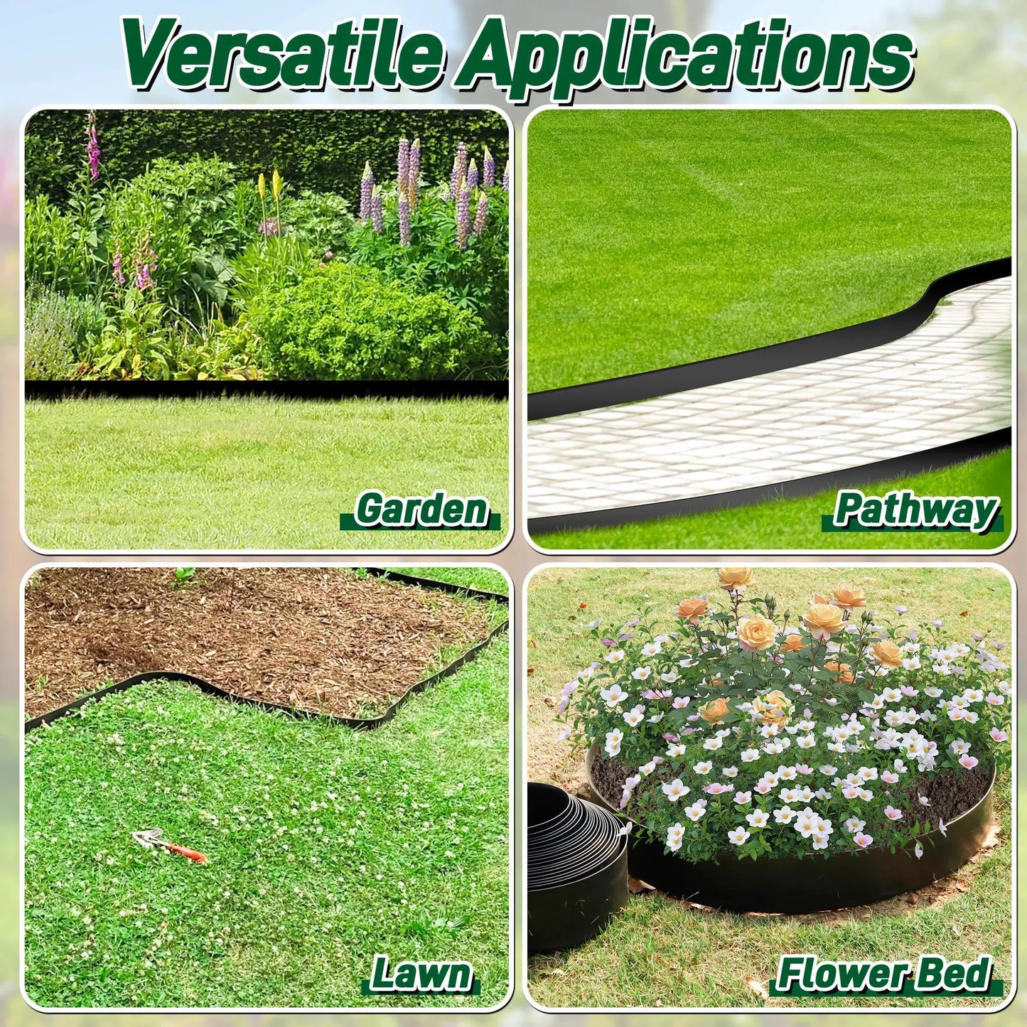 33FT Landscape Edging Kit, Garden Edging Coil Comes with 30 Pcs Spikes, No Dig Lawn Border Design from PriceLows™