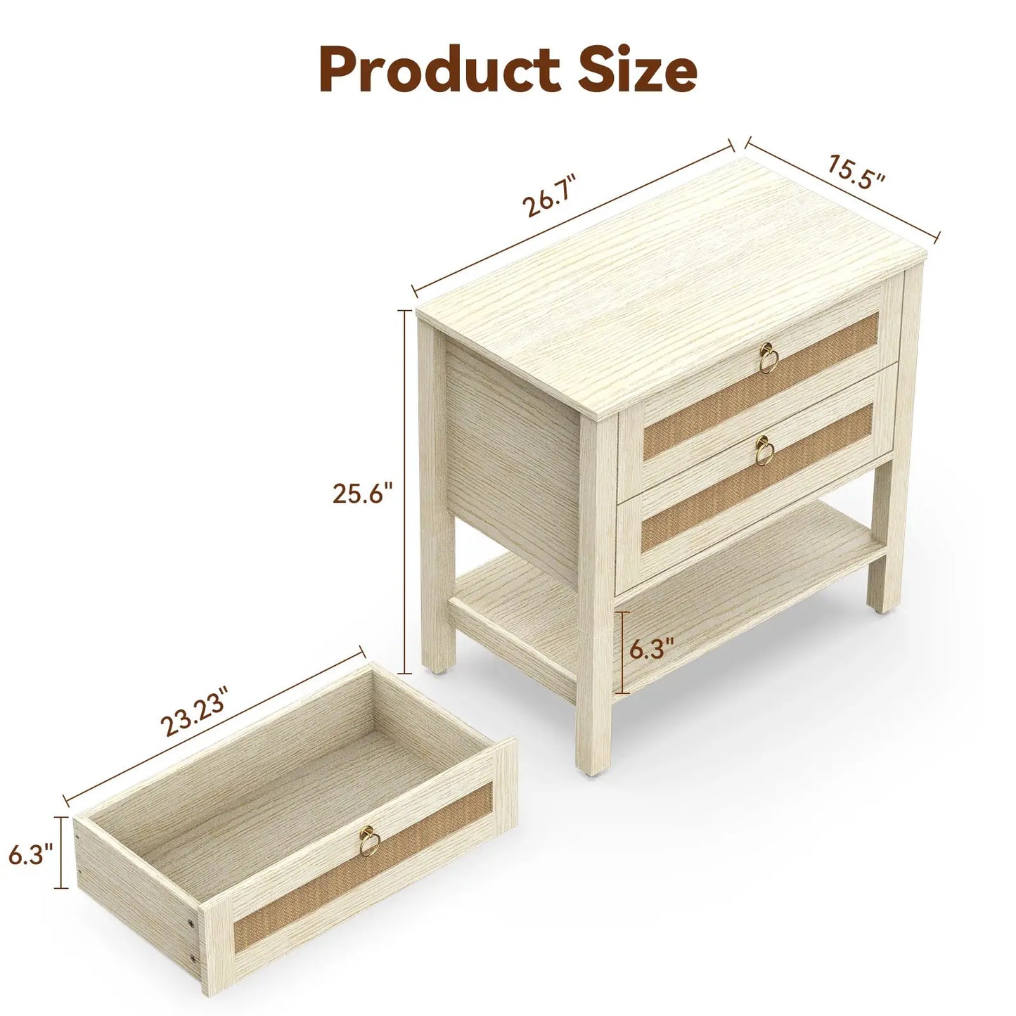Large Modern Nightstand with Drawer Storage 22.8Inch Wide Fluted Bedside Table End Table for Bedroom from PriceLows™