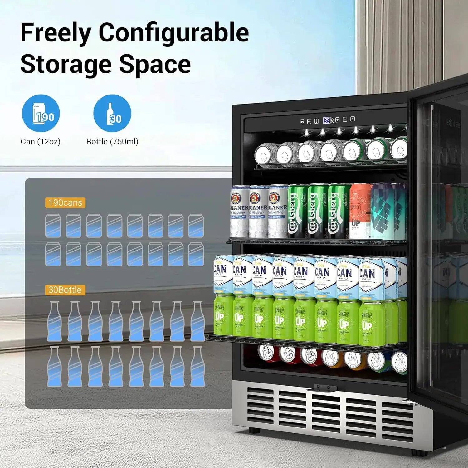 24 Inch Beverage Refrigerator 190 Cans Built-in/Freestanding Beverage Cooler Digital Memory Under Counter Beer Fridge Glass Door from PriceLows™