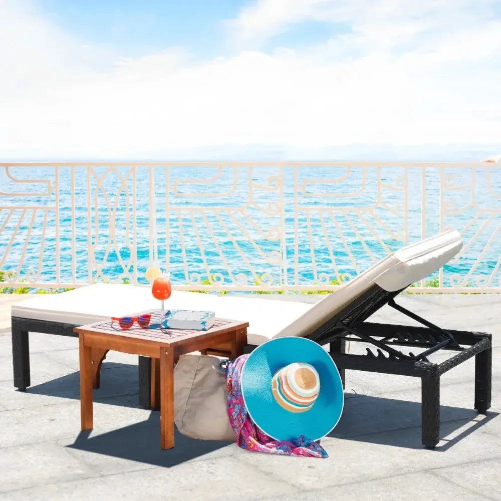 Patio Cushioned Rattan Lounge Chair Chaise Couch w/ Adjustable Height Outdoor from PriceLows™