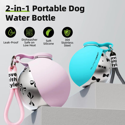 Dog Water Bottle | Leak Proof | Stainless Steel Silicone | Small Dogs