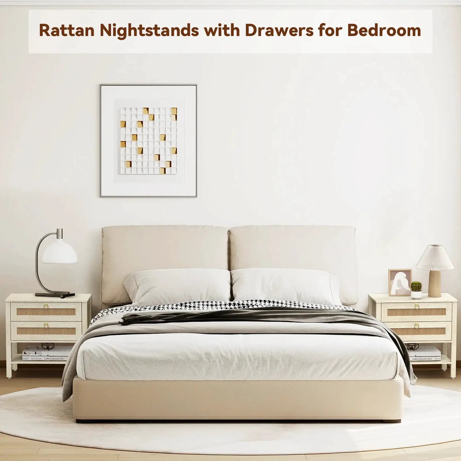 Large Modern Nightstand with Drawer Storage 22.8Inch Wide Fluted Bedside Table End Table for Bedroom from PriceLows™