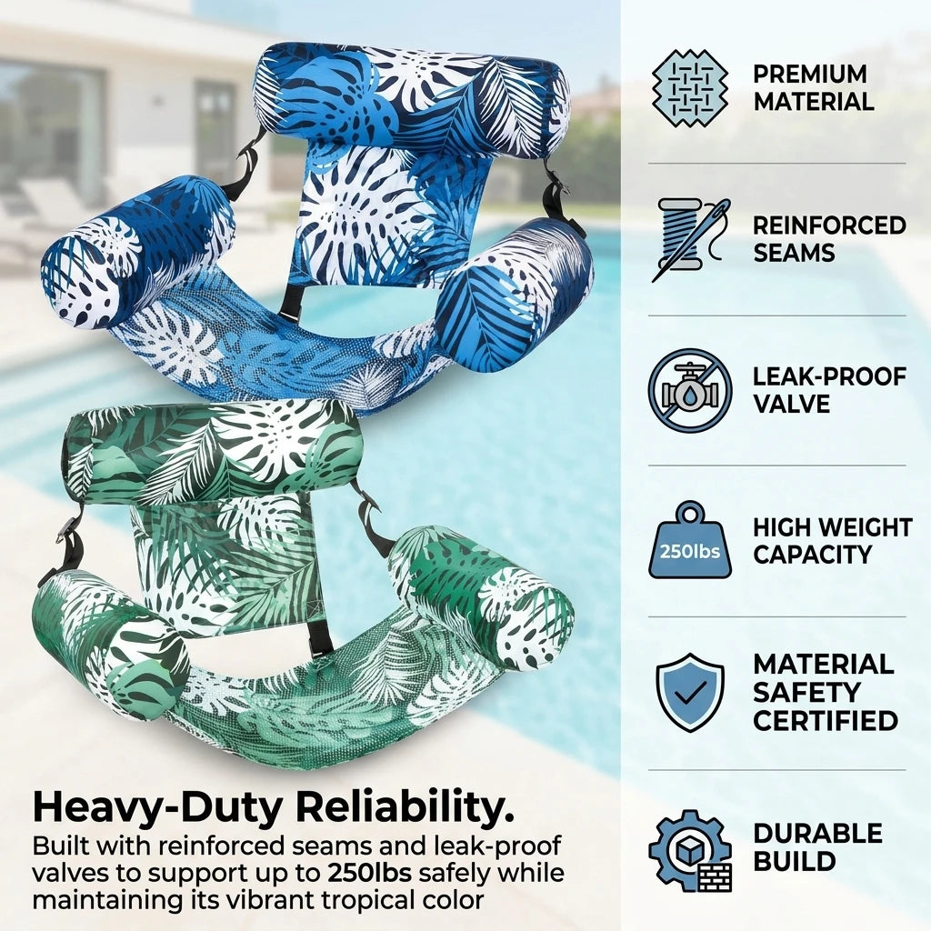 Inflatable Pool Lounger | Tropical Print | Includes Hand Pump | Set of 2